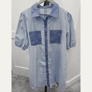 NWOT Sky Blue Stripe Color Block Pockets Mini Dress XL